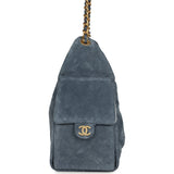 Chanel Small 25 Hobo Bag Blue Suede Antique Gold Hardware