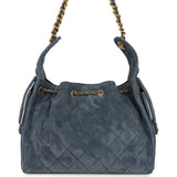Chanel Small 25 Hobo Bag Blue Suede Antique Gold Hardware