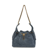 Chanel Small 25 Hobo Bag Blue Suede Antique Gold Hardware