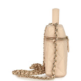 Chanel Top Handle Long Vanity Case with Chain Light Beige Shiny Caviar Light Gold Hardware