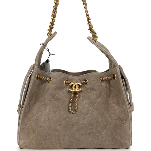 Chanel Small 25 Hobo Bag Dark Grey Suede Antique Gold Hardware
