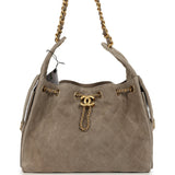 Chanel Small 25 Hobo Bag Dark Grey Suede Antique Gold Hardware