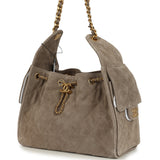 Chanel Small 25 Hobo Bag Dark Grey Suede Antique Gold Hardware