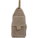 Chanel Small 25 Hobo Bag Dark Grey Suede Antique Gold Hardware