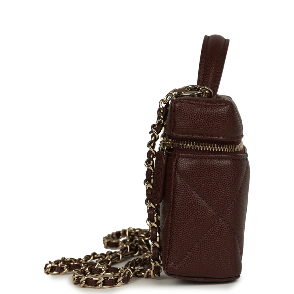 Chanel Top Handle Slim Vanity Case with Chain Dark Brown Shiny Caviar