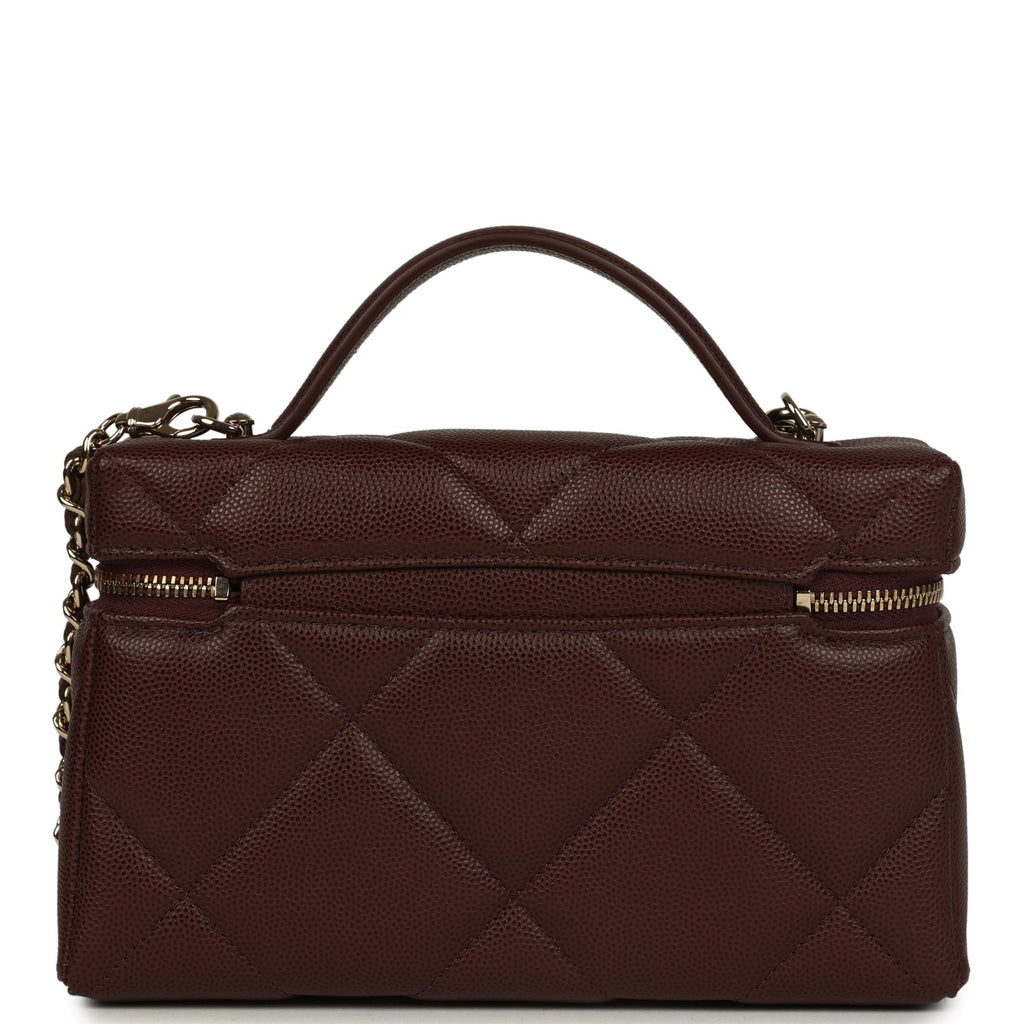 Chanel Top Handle Slim Vanity Case with Chain Dark Brown Shiny Caviar
