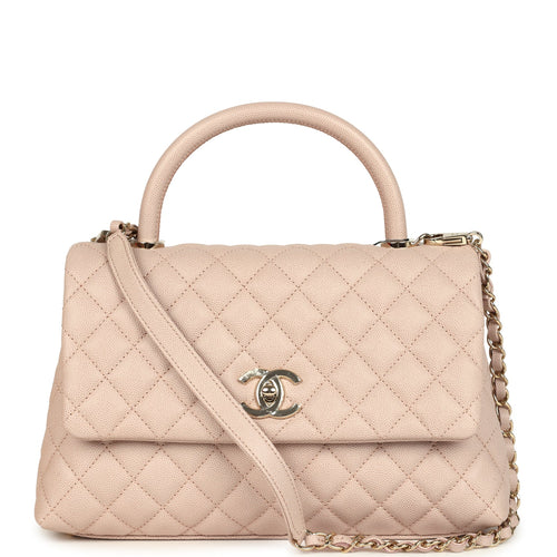 Chanel Small Coco Top Handle Flap Bag Light Beige Caviar Light Gold Hardware