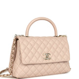 Chanel Small Coco Top Handle Flap Bag Light Beige Caviar Light Gold Hardware