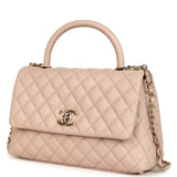 Chanel Small Coco Top Handle Flap Bag Light Beige Caviar Light Gold Hardware