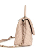 Chanel Small Coco Top Handle Flap Bag Light Beige Caviar Light Gold Hardware