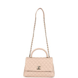 Chanel Small Coco Top Handle Flap Bag Light Beige Caviar Light Gold Hardware