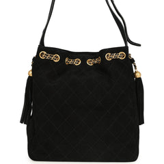 Chanel Large Drawstring Bucket Bag Black Suede Gold Hardware