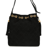 Chanel Large Drawstring Bucket Bag Black Suede Gold Hardware