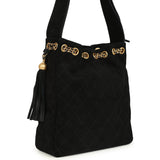 Chanel Large Drawstring Bucket Bag Black Suede Gold Hardware