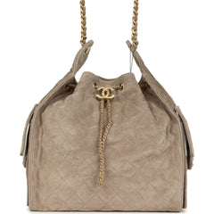 Chanel Medium 25 Hobo Bag Dark Grey Suede Antique Gold Hardware