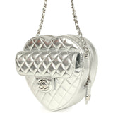Chanel CC In Love Large Heart Bag with Chain Silver Metallic Lambskin Silver Hardware