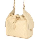 Chanel Medium 25 Hobo Bag Light Beige Caviar Antique Gold Hardware