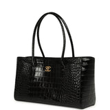 Chanel Small Cerf Shopping Bag Black Croc Embossed Calfskin Gold Hardware - Thumbnail View 5