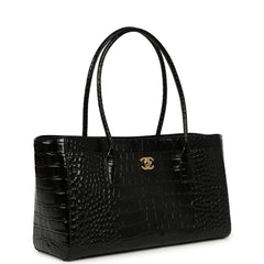 Chanel Small Cerf Shopping Bag Black Croc Embossed Calfskin Gold Hardware