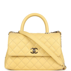 Chanel Mini Coco Top Handle Flap Bag Yellow Shiny Caviar Light Gold Hardware