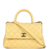 Chanel Mini Coco Top Handle Flap Bag Yellow Shiny Caviar Light Gold Hardware