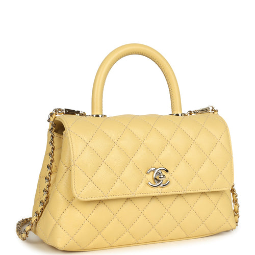 Chanel Mini Coco Top Handle Flap Bag Yellow Shiny Caviar Light Gold Hardware