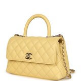 Chanel Mini Coco Top Handle Flap Bag Yellow Shiny Caviar Light Gold Hardware