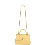 Chanel Mini Coco Top Handle Flap Bag Yellow Shiny Caviar Light Gold Hardware