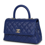 Chanel Small Coco Top Handle Flap Bag Dark Blue Shiny Caviar Light Gold Hardware