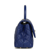 Chanel Small Coco Top Handle Flap Bag Dark Blue Shiny Caviar Light Gold Hardware