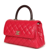 Chanel Mini Coco Top Handle Flap Bag Dark Red Shiny Caviar and Burgundy Lizard Light Gold Hardware