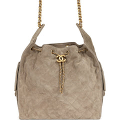 Chanel Medium 25 Hobo Bag Dark Grey Suede Antique Gold Hardware