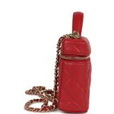 Chanel Top Handle Long Vanity Case with Chain Red Shiny Caviar Light Gold Hardware