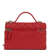 Chanel Top Handle Long Vanity Case with Chain Red Shiny Caviar Light Gold Hardware