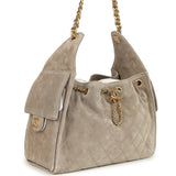 Chanel Small 25 Hobo Bag Dark Grey Suede Antique Gold Hardware