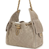 Chanel Small 25 Hobo Bag Dark Grey Suede Antique Gold Hardware