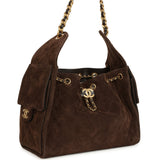Chanel Small 25 Hobo Bag Dark Brown Suede Antique Gold Hardware