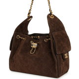 Chanel Small 25 Hobo Bag Dark Brown Suede Antique Gold Hardware