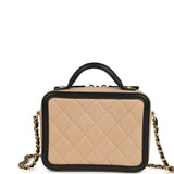 Pre-owned Chanel Small CC Filigree Vanity Case Black and Beige Caviar Antique Gold Hardware