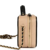 Pre-owned Chanel Small CC Filigree Vanity Case Black and Beige Caviar Antique Gold Hardware
