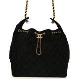 Chanel Medium 25 Hobo Bag Black Suede Antique Gold Hardware