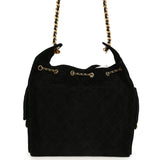 Chanel Medium 25 Hobo Bag Black Suede Antique Gold Hardware