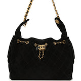 Chanel Small 25 Hobo Bag Black Suede Antique Gold Hardware