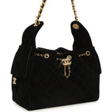 Chanel Small 25 Hobo Bag Black Suede Antique Gold Hardware