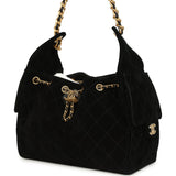 Chanel Small 25 Hobo Bag Black Suede Antique Gold Hardware