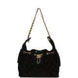Chanel Small 25 Hobo Bag Black Suede Antique Gold Hardware