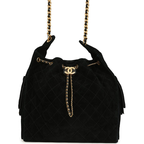 Chanel Medium 25 Hobo Bag Black Suede Antique Gold Hardware