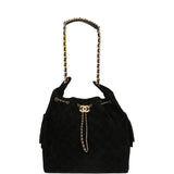 Chanel Medium 25 Hobo Bag Black Suede Antique Gold Hardware