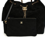 Chanel Medium 25 Hobo Bag Black Suede Antique Gold Hardware