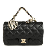 Chanel Nano Classic Double Flap Bag Charm Black Lambskin Light Gold Hardware